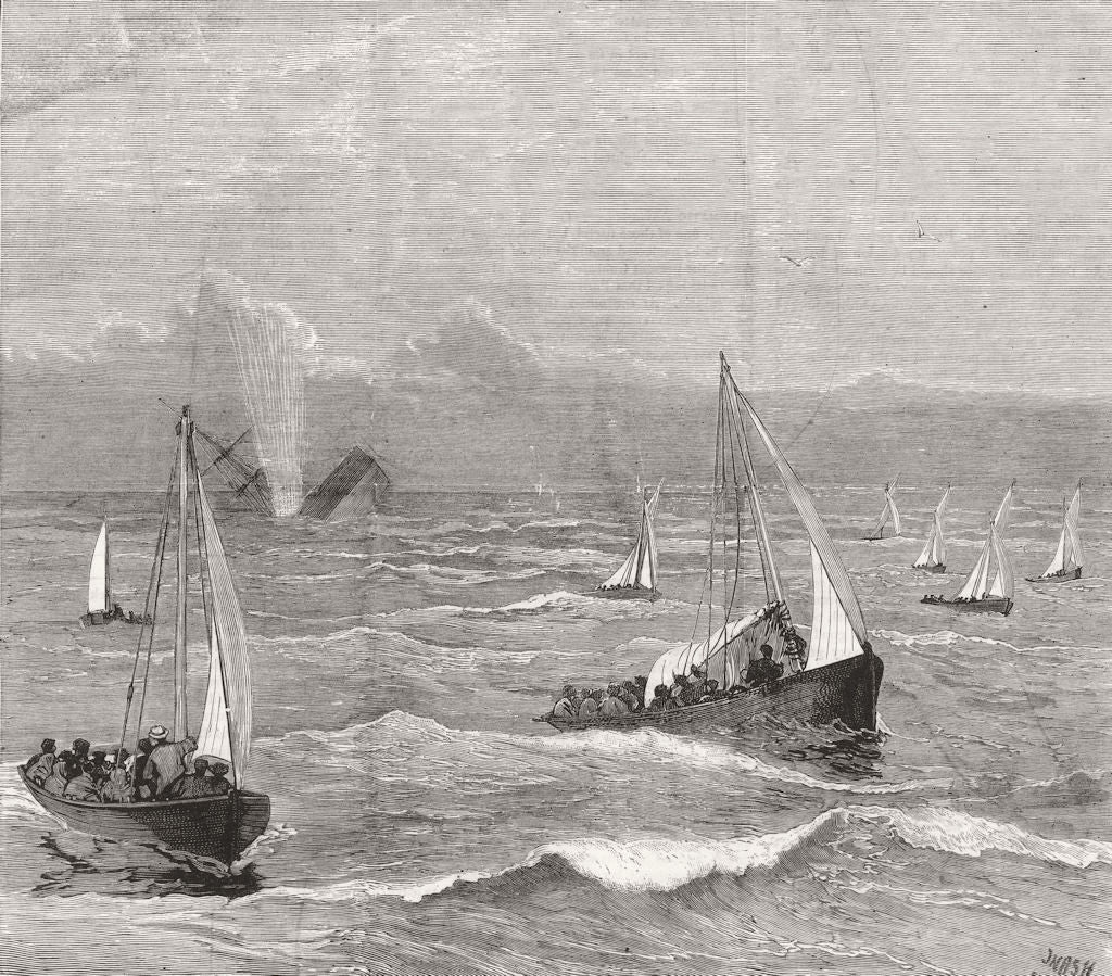 SHIPS. The Loss of the Cape mail steamship American 1880 old antique print